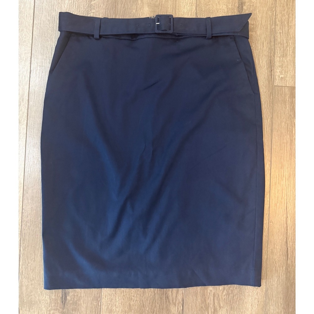 J.Crew Womens Navy Blue Belted Pencil Skirt Size 12 AV804 SU21 Stretch Cotton